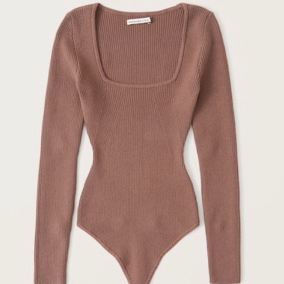 Abercrombie & Fitch Square Neck Ribbed knit sweater Bodysuit - Brown - Picture 1 of 3